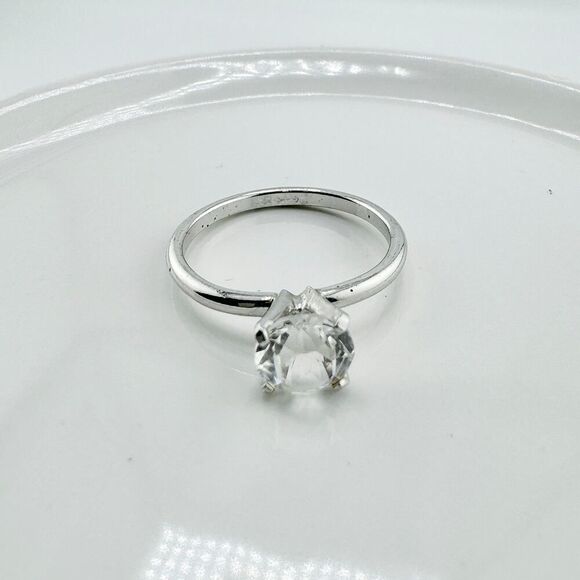 Vintage 925 Sterling Silver Solitaire CZ Cocktail Ring Retro Glam Minimalist - Picture 5 of 6